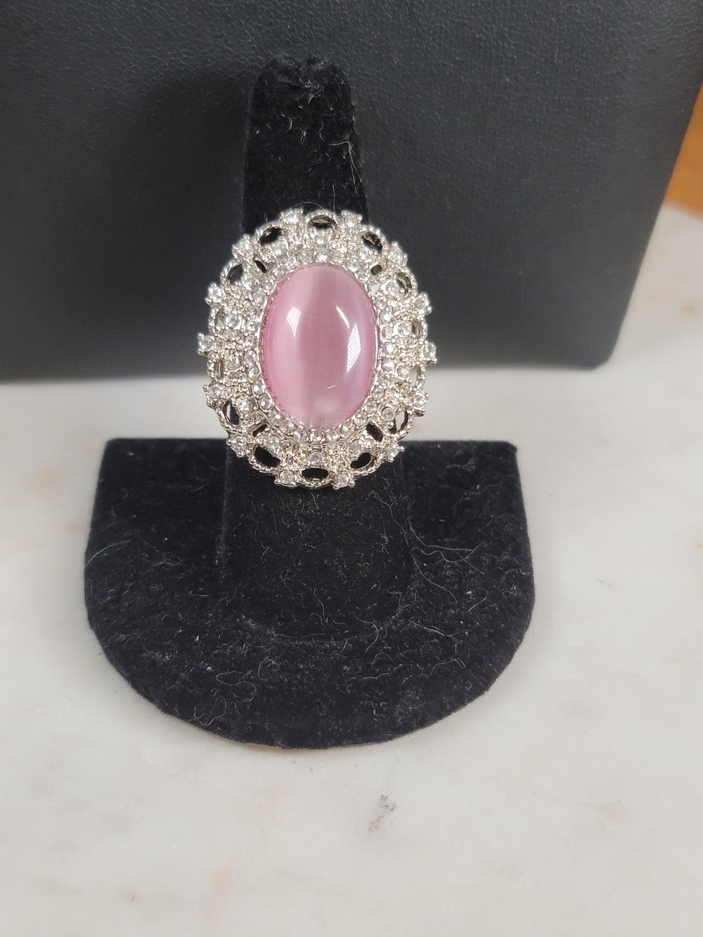 paparazzi Pink Cats Eye Cabochon Filigree Cocktail Ring